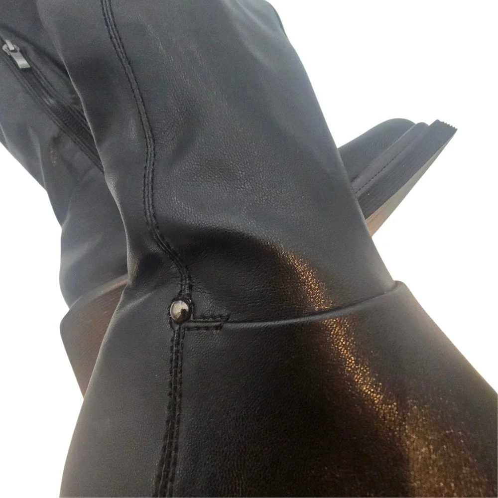 NWT Franco Sarto Kelly‎ OTK Boot 6 Black Stretch Block Heel Rocker Street Edge